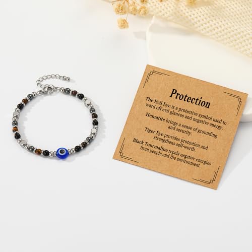 Image of Natural Healing Crystal Bracelet for Women, Triple Protection Anxiety Relief New Beginnings Good Luck Empath Protection Jewelry Gift for Friends Daughter Mom 6.5+1.8 Inches