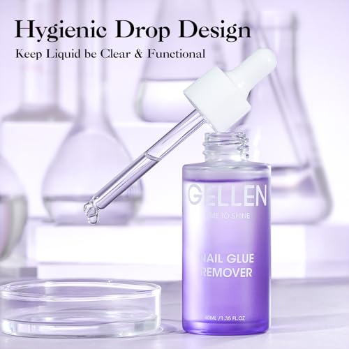 Gellen Nail Glue Remover for Press on Nails, 40ML UV Glue Remover, Non-Acetone Gentle Off for False Tips, Odorless Easy Debonder, Not for Gel Polish