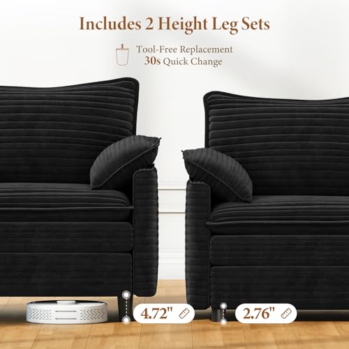 Image of Vesgantti 142 inch Oversized Sectional Sofa Bed, 8-Seater Modular Sleeper Cloud Couch with Movable Ottoman, Corduroy Convertible Sofa Set Deep Seat Couches for Living Room, Bedroom and Apartment, Black