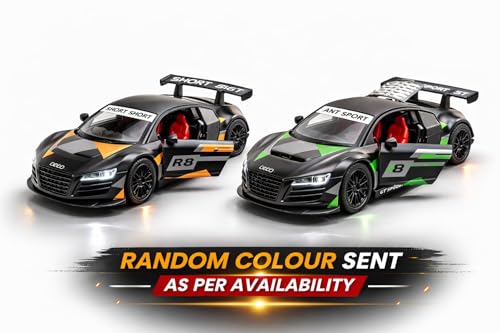 Image of Metal Die-Cast R8 Style Pull Back Race Toy - 1:36 Scale Hot Wheels Car Design | Door & Bonnet -Open Feature | Metal Racing Cars Model | Perfect Birthday Surprise for Kids