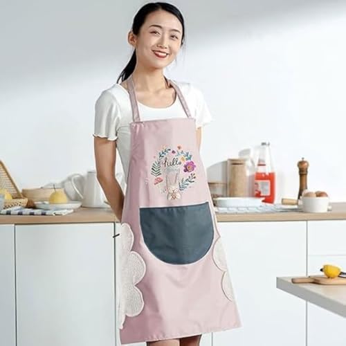 Image of Rabbit Floral Kitchen Apron with Side Hand Wipes and Front Pocket