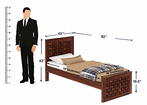 Image of WOODLAB Furniture Sheesham Wood Single Size Bed Without Storage and with Niwar Style Headboard | Wooden Single Cot Bed Palang for Home Living Room Bedroom and Hotel (Honey Finish)