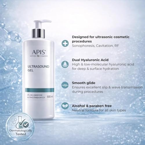 Apis Ultraschallgel - 500 ml - Mit hoch- und niedermolekularer Hyaluronsäure Für Sonophorese, Nadellose Mesotherapie & Ultraschallbehandlungen