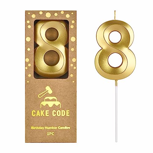CAKE CODE 2.76 Inch Diamond Gold 8 Number Birthday Candles Gold & Cake Number Candles Party Celebration