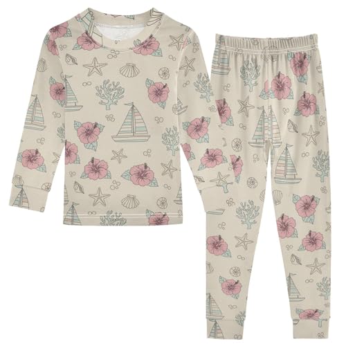 Pajama Sets Long Sleeve Marine Life Pattern Prints Soft Comfy Sleepwear 2 Piece PJS 3-8T