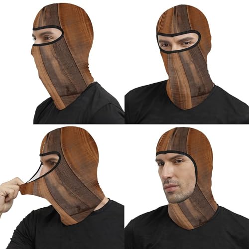 Máscara de esquí para hombres y mujeres, balaclava marrón con estampado de madera, máscara facial térmica, protección contra el frío, equipo de motocicleta, invierno miniatura 5