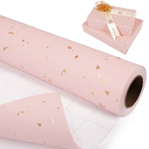 Rosa Geschenkpapier Rolle Metallic Rosa und Goldfolie Geschenkpapierrolle für Mädchen und Frauen Mattes Geschenkpapier Kraftpapier für Weihnachten Hochzeit Geburtstag Muttertag 43cm x 10m