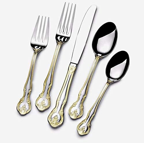 St. James Napoleon Bead 65pc Flatware Set Stainless Steel with Gold Accent