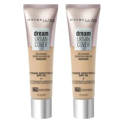2 x Maybelline Dream Urban Cover Full Coverage Foundation 30ml - 220 Natural Beige