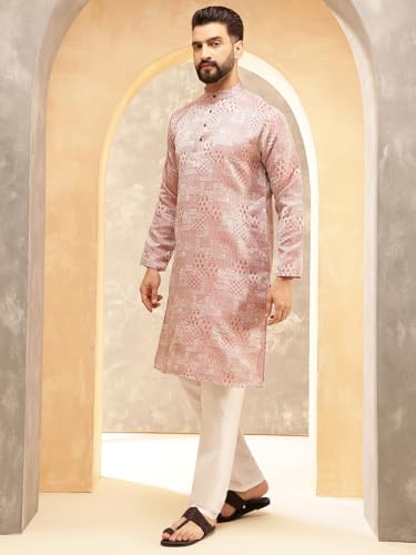 Sojanya (Since 1958 Men'S Jacquard Silk Woven Design Kurta With White Pyjama3