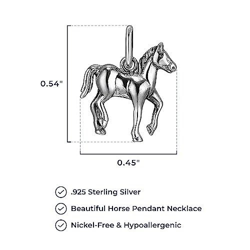MORGAN & PAIGE .925 Sterling Silver Oxidized Horse Sterling Silver Necklace for Women, Dainty and Lightweight Charm Womens Necklaces, Gift Silver Jewelry for Her 16" Cable Chain + 2" Extender3