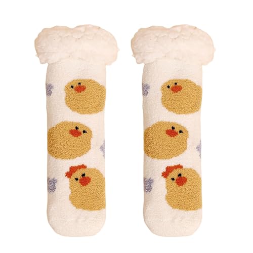 Los regalos para mujer suaves y divertidos con diseño animal de microfibra, calcetines cómodos y cálidos de invierno, amarillo, Talla única
