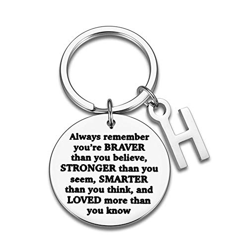 LZHLMCL Llavero Bolso Mujer Grabar Llavero De Coche Llaveros Hombres Mujeres Regalo Inspirador Siempre Recuerda Que Eres Más Valiente De Lo Que Crees H Cover