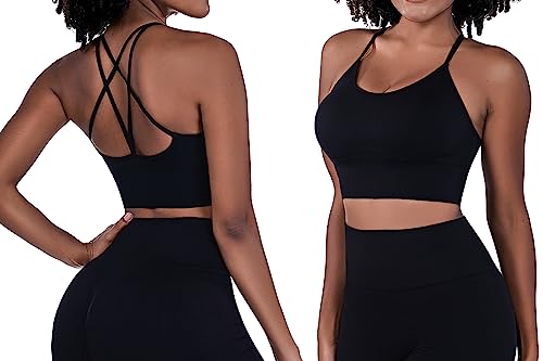 Image of Sykooria 3 Pack Strappy Sports Bra for Women Sexy Crisscross for Yoga Running Athletic Gym Workout Fitness Tank Tops