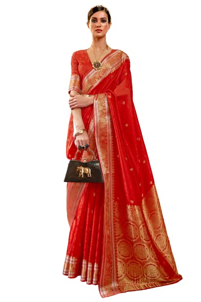 SWORNOFWomens Kanjivaram Silk Saree with Zari Woven Saree With Blouse Piece