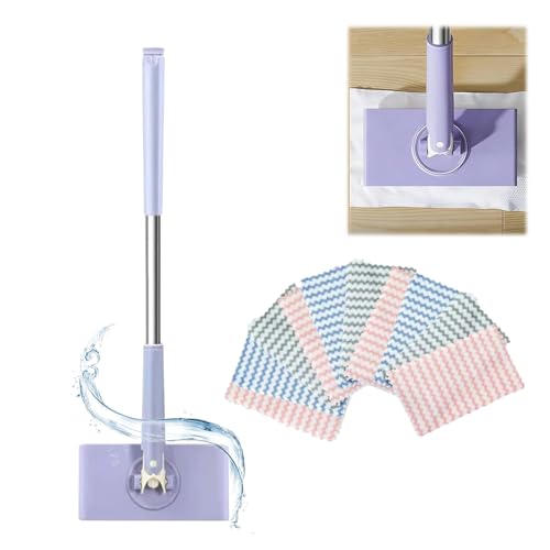Saker Snap Grip Mini Mop 360 Swivel Head Lazy Mop for Floors & Walls Hands-Free Cloth Change Adjustable Handle for Wet/Dry Multi-Surface Cleaning (Purple+10*Cloth)