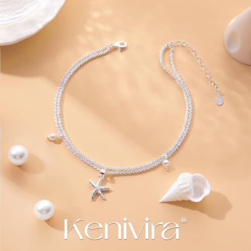 Image of Kenivira Sterling Silver Ankle Bracelets for Women,Gold Dainty Layered Waterproof Anklet for Women, Anklet Set Stackable Beach Gift Adjustable Size
