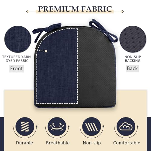 Image of Wellsin Chair Cushions for Dining Chairs 4 Pack - Kitchen Chair Cushions with Ties and Non-Slip Backing - Dining Chair Pads 16 inchX16 inchX2 inch, Navy