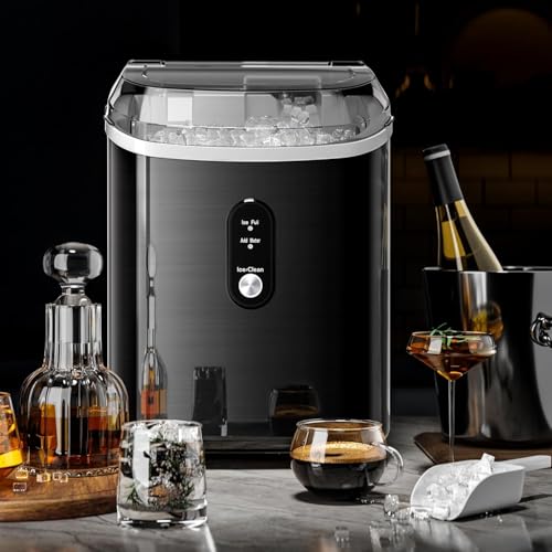 Image of Kismile Nugget Ice Makers Countertop,35Lbs /24H,Portable Sonic Ice Machine with Self-Cleaning,One-Click Operation for Home /Office(Stainless Steels Black)