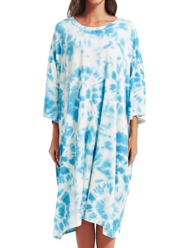 Image of KFUBUO Plus Size Nightgowns for Women Oversized Sleep Tshirts Dress Short Sleeves Sleepwear With Pocket Fit S-5XL