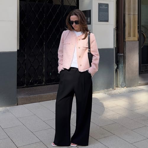 Wool Blend Tweed Blazers for Women Business Casual Knit Blazer Cropped Jacket for Women2