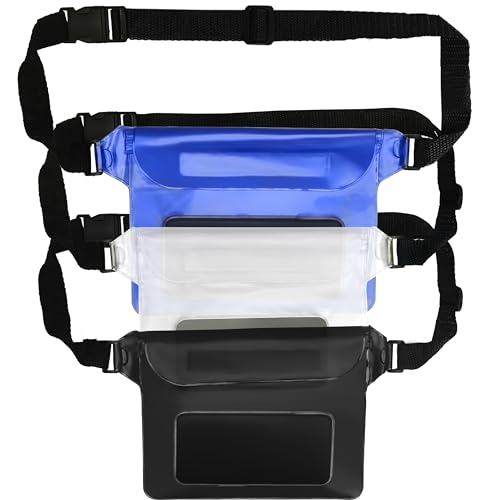 BELLE VOUS Pack de 3 Bolsas Estancas Impermeable para el Móvil - Riñonera Acuatica Universal Unisex - Bolsa Seca con Correa para la Cintura - Bolsa para Agua, Nadar, Playa, Senderismo, Kayak y Pesca