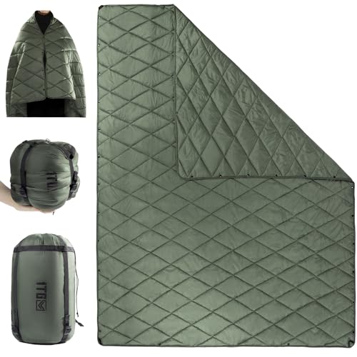 1TG Tactical Camping Decke, Outdoor Decke Ultraleicht,Campingdecke Wasserabweisend Kompakt für Wandern, Auto, Angeln, Camping, Büro (M -190x132CM L-158x208CM) (Od Grün, L)