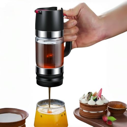 Syzplnwy Honey Dispenser Glass 9 oz Drip Proof Honey Jar with Handle Drip Proof Glass Honey Dispenser with Holder Syrup Dispenser Glass for Coffee or Tea Ideal for Honey and Syrup Black