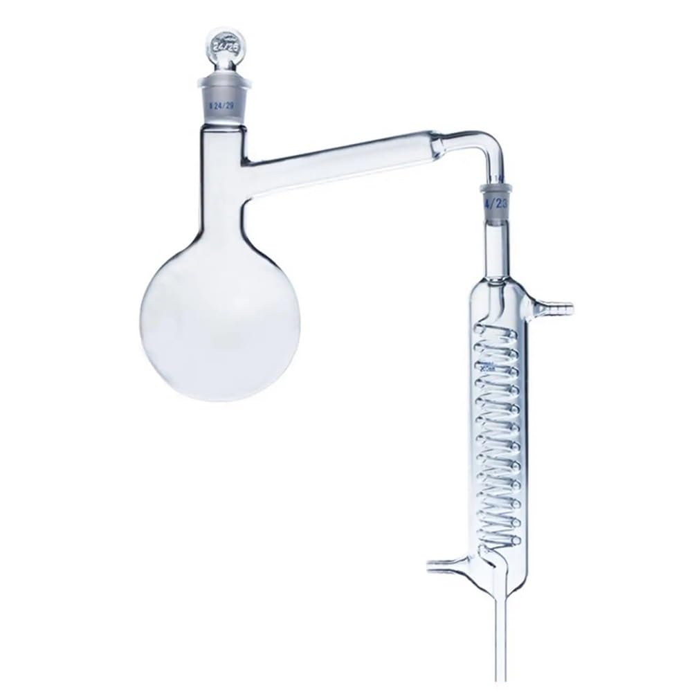 Equipos y suministros de laboratorio Matraz de fondo redondo 500 ml con condensador vidrio en espiral y tubo 20 mm diámetro