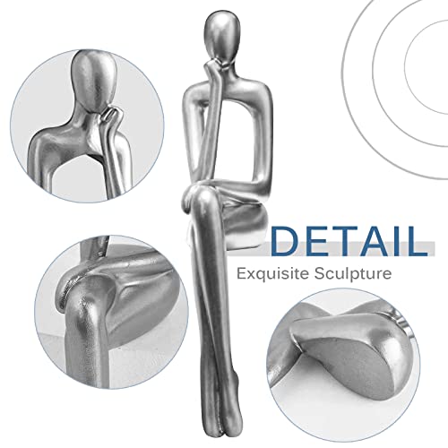 Silver Resin Home Decor Statues, 4 Pcs Thinker Abstract Art Sculpture, Bookshelf Figures Collectible Figurines For Office Table Dining Desk Ornaments (Silver) #TOP3