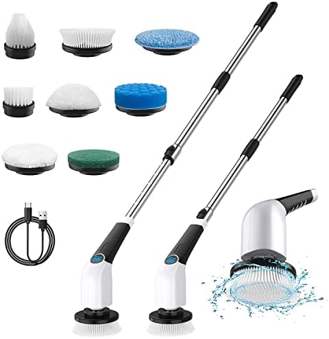 Leebein Electric Spin Scrubber, Cordless Cleaning Brush with 8 Replaceable Brush Heads, Adjustable Extension Handle, 2 Speeds & Remote Control,Power Cleaning Brush for Bathroom (ANS-8051)