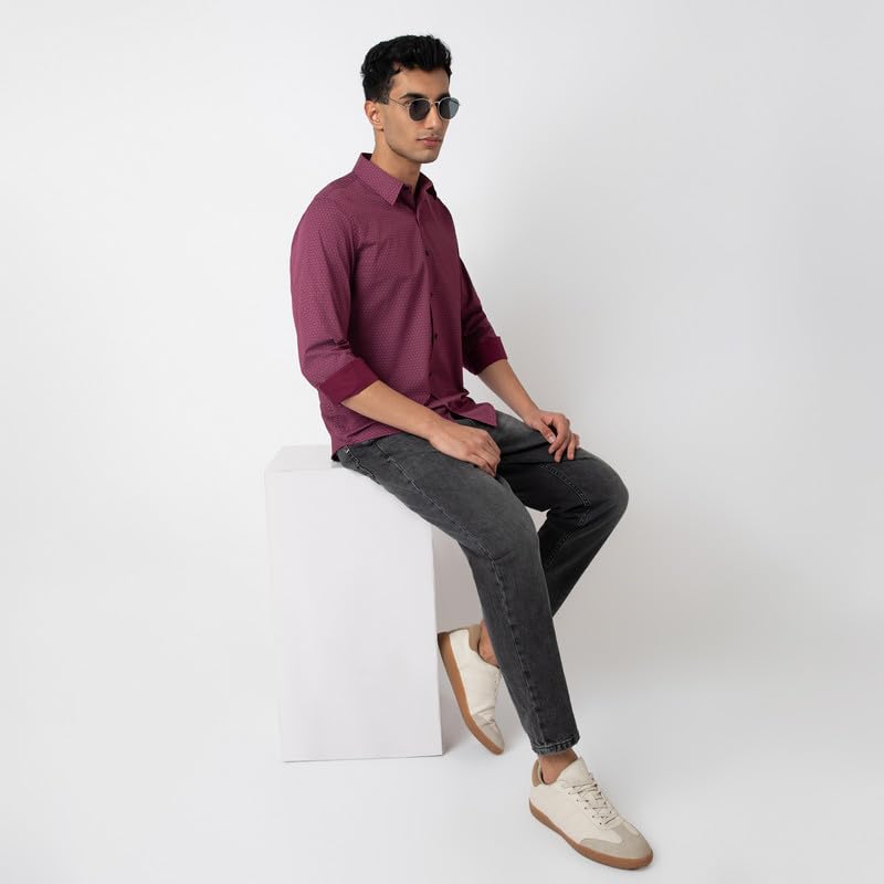 Image of MARK & ALBERT Men's Printed Full Sleeves Regular Fit Shirt Blue | 100% Cotton Stretchable Fabric