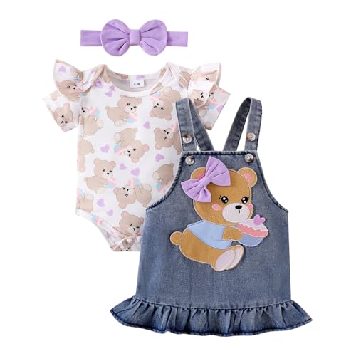 Baby Girl Clothes Suspender Skirt Newborn Ruffle Romper Cute Bear Jeans Dress Bow Headband Summer Outfits 0-18 Months