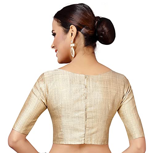 Image of Studio Shringaar Polyester Women's Golden Readymade Saree Blouse