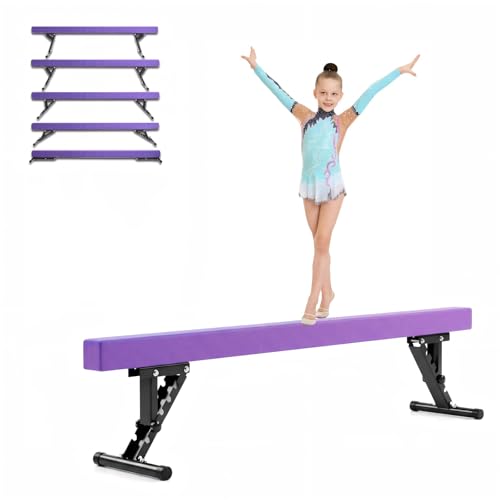 Erreyht Gymnastics Beam Balance Beam Adjustable Home Gymnastics Equipment Five Height Adjustable Levels Faux Suede Suitable for Outdoors Birthday Gym Training Exercise
