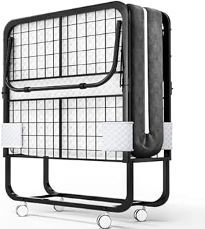 EconoHome Folding Bed with Mattress - 75x38 Twin Size Bed Frame - Portable Foldable Roll Away Adult Bed for Guest - 5-inch Thick Memory Foam Twin Mattress - Space Saving Fold Up Bed for Easy Storage