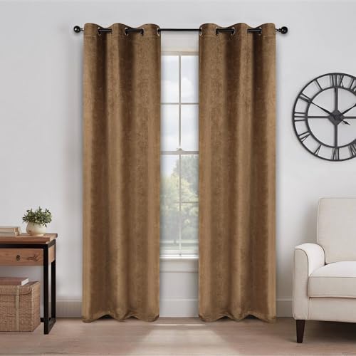 SUPERIOR Senna Semi Blackout Curtains - Vintage Solid Textured Design - 42" x 108" - Grommet Header - Sun Blocking & Room Darkening Drapes for Bedroom, Living Room - Set of 2 Panels - Brown