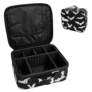Goth Makeup Organizer Bag, Halloween Makeup Bags Large Cosmetic Bag with Adjustable Dividers Portable Bat Cosmetic Case for Cosmetics Makeup Brushes Toiletry Jewelry