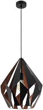EGLO 49878A Carlton 1 Pendant Hanging Adjustable Lighting Fixture with Geometric Shade for Kitchen Island, Hallway, and Dining Room, 15-Inch, Black/Copper