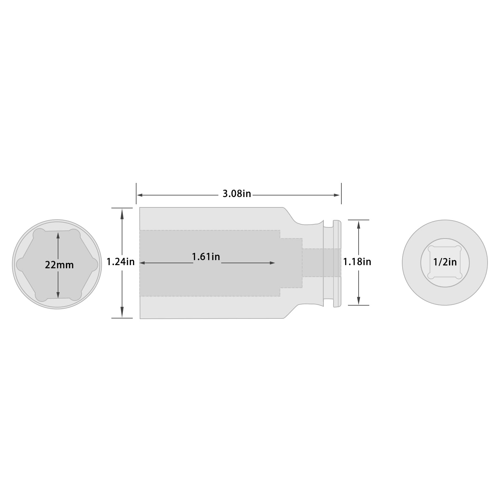 TUZkozs 1/2 Inch Drive 22mm Deep Metric Impact Socket,CR-MO,6 Point Radius Corner Design,Square Chamfered Opening,Axle Nut Impact Grade Socket for Easy Removal