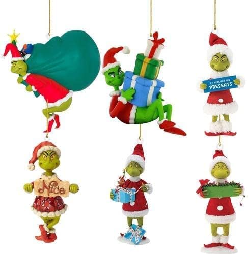 DOSSEL 16/6pcs Christmas Grinch Decoration, Christmas Hanging Ornament Christmas Tree Decorations Pendants, Collectible Grinch Figure For Home Party Decor (16pcs)