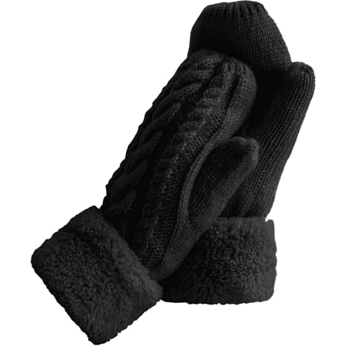 Risipu Womens Winter Gloves Warm Fleece Lining Cozy Cable Knit Thick Gloves Mittens for Cold Weather (Black One Size)