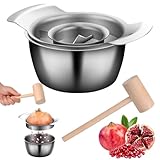 Granatapfel Entkerner Set aus Edelstahl mit Schüssel und Holzhammer – Granatapfel Schäler, Entkerner & Öffner, Pomegranate Aril Entferner, Rutschfest, Leichtes Schälen und Entsaften für Küche