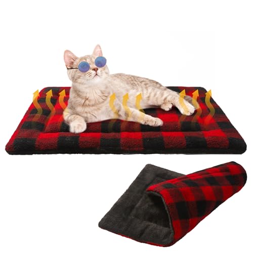 BEAUTYZOO-Self-Warming-Cat-Bed-Self-Heating-Cat-Pad-28-x-19-inch-Double-Sided-Heated-Cat-Dog-Mat-Soft-Thermal-Blanket-for-Indoor-Outdoor-Large-Kittens-Small-Puppy-Pets-Washable-Buffalo-Red