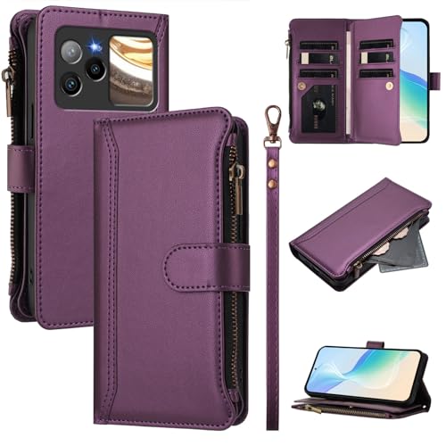linsuyu Cover Compatible with BLU Bold N4,Compatible with BLU Bold N4 Zipper Dual Card Slot Wallet Phone Case Purple