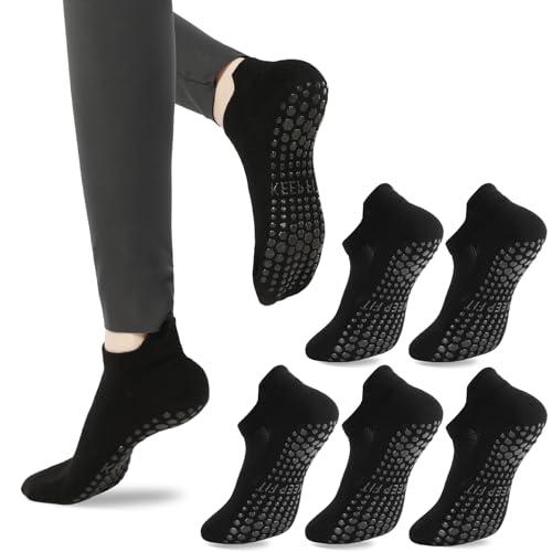 Image of loudashuaiqi Grip Pilates Socks Non Slip Athletic Yoga Socks with Grips for Women Grippy socks for Hospital Workout Barre