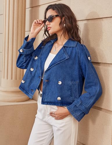 Nitzana Denim Jacket for Women Cropped Trench Coat Double Breasted Lightweight Jean Jackets Casual Outerwear 2025 Trendy