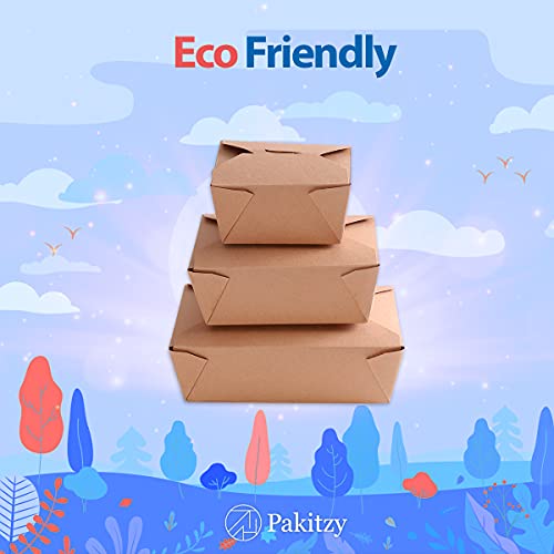 image for PAKITZY - #3, 71 oz. Take Out Containers Folded Top Kraft Paper Food B