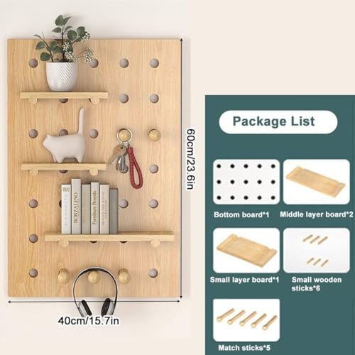 Pannello Forato da Parete, Organizer da Parete in Legno per Pannello Forato, Pannello Forato da Parete con Ripiani in Legno per Pannello Forato, Elegante e Versatile espositore per Pannello