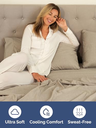 Image of Extra Deep Split King Fitted Sheet - Single Fitted Sheet - Heathered Beige | Easily Fits 18 inch to 24 inch Mattress, Soft, Wrinkle Free, Breathable & Comfy, Extra Deep Pockets Hotel Luxury Fitted Sheet
